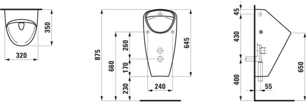 Pisoar LAUFEN H8410610000001 CAPRINO alimentare interioară, evacuare posterioară, ceramică/alb