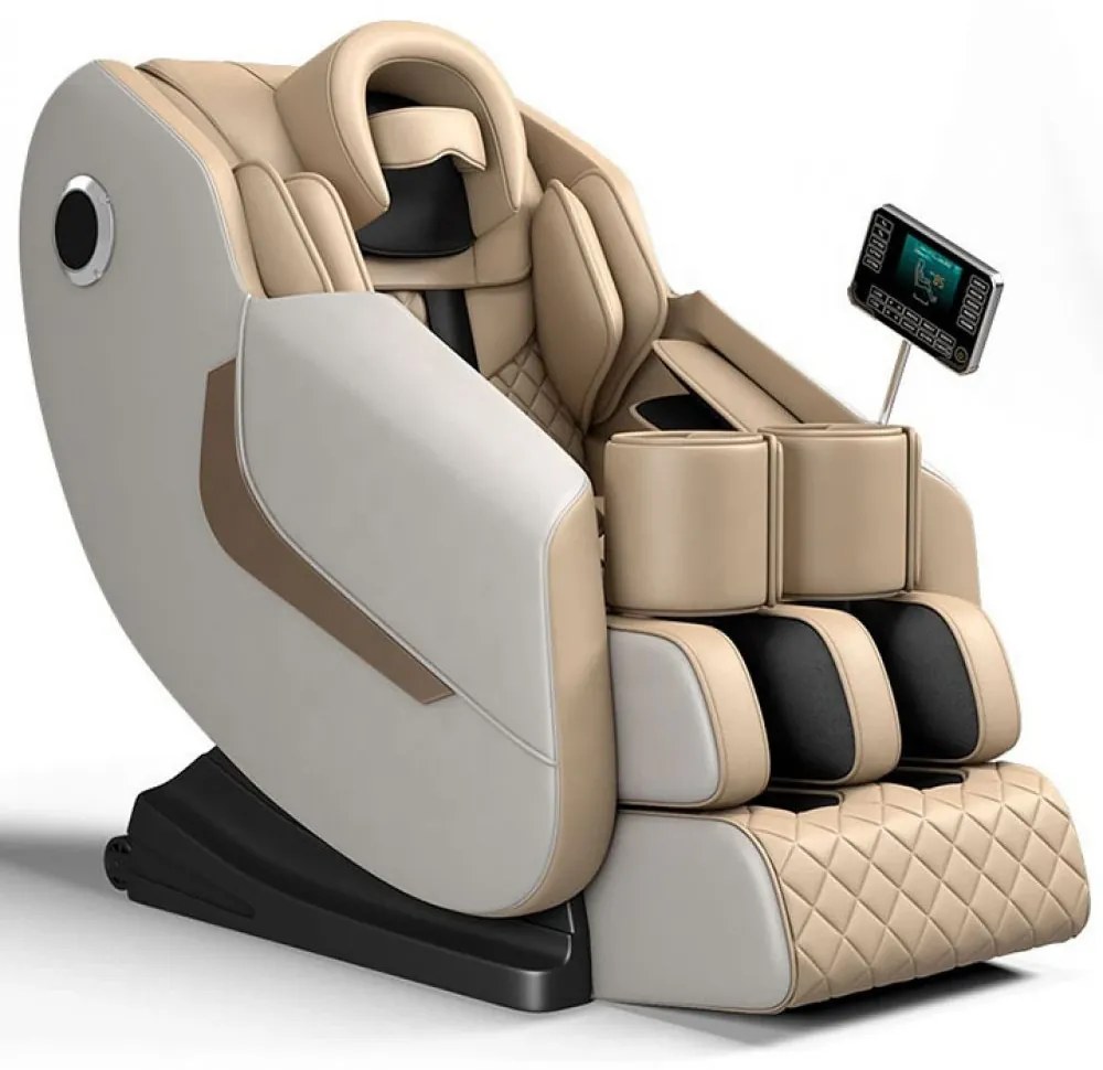 RESIGILAT- Fotoliu de Masaj GAIUS, Masaj role, Masaj airbaguri, Incalzire, Bluetooth, Zero Gravity, 2 Boxe, Moduri Automate, Reflexoterapie si Presopunctura, Display, Suport picioare extensibil, Piele Ecologica, Bej
