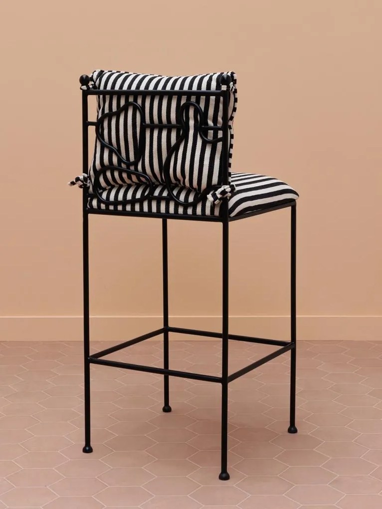 Scaun de bar cu dungi, din bumbac si metal, Abstract Springs