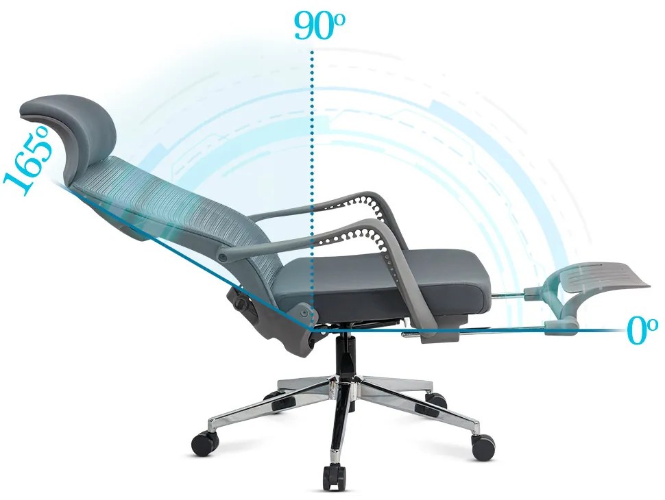 Scaun ergonomic SYYT 9502 gri, rabatabil cu suport de picioare