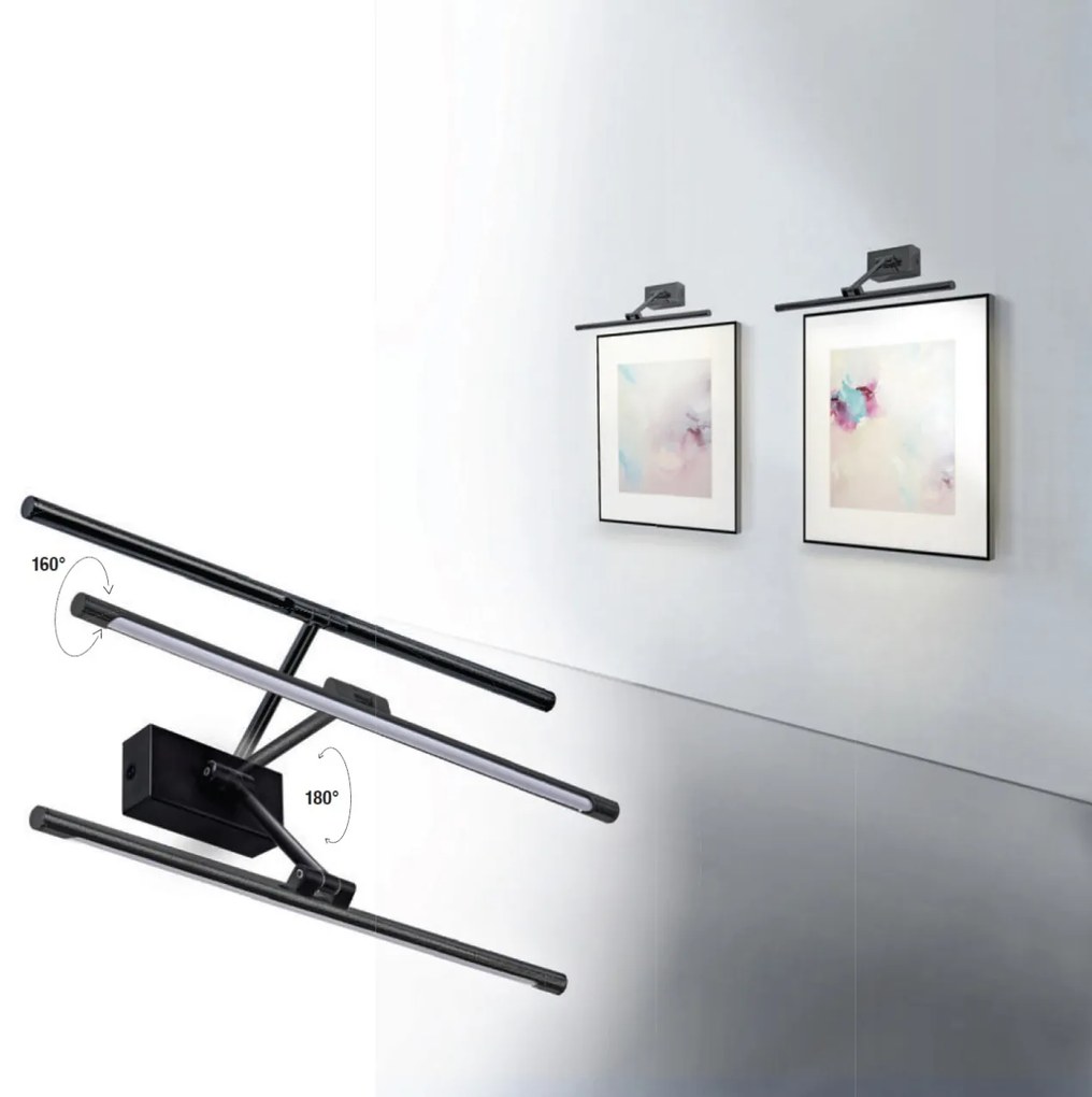 Aplica de perete LED pentru tablou cu brat directionabil DaVinci 58 negru