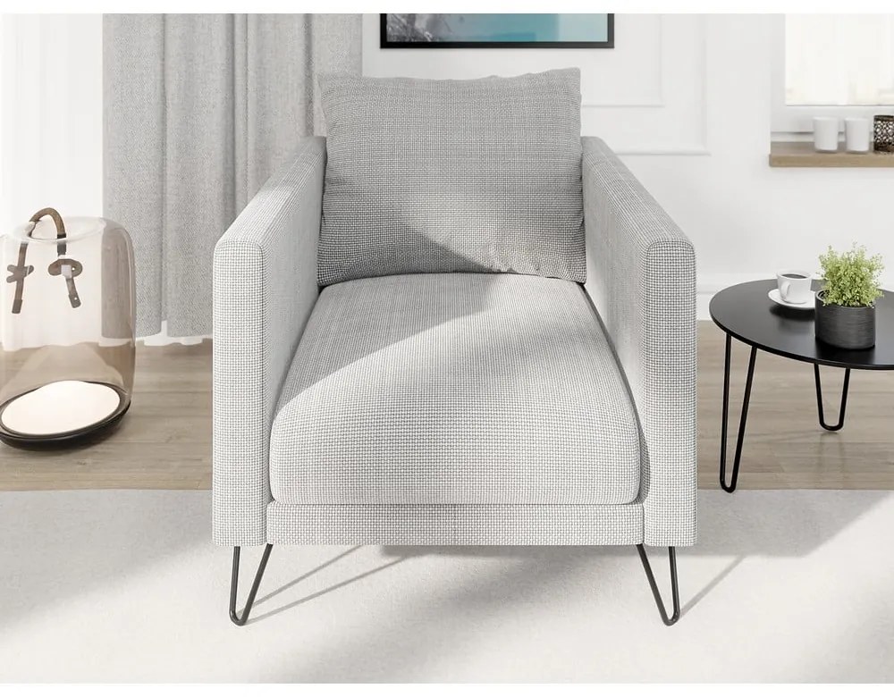 Fotoliu gri deschis cu tapițerie din chenille Freya – Ropez