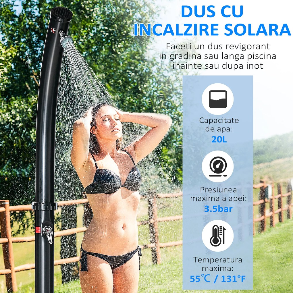 Outsunny Dus de Gradina Incalzit 60° pentru Exterior,  20L , pentru Piscina si Camping, Negru | Aosom Romania