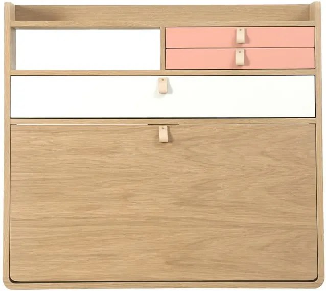 Dulap de perete din lemn de stejar, sertare roz și alb, HARTÔ Gaston, lățime 80 cm