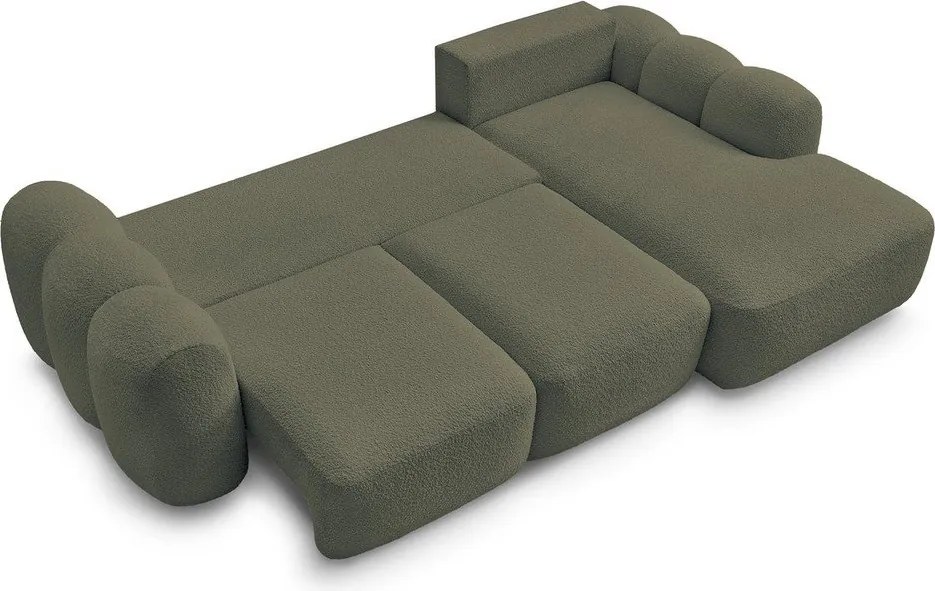 Colțar verde extensibil/cu spațiu de depozitare cu tapițerie din țesătură bouclé (cu colț pe partea dreaptă/cu șezlong) Montaigne – Bobochic Paris