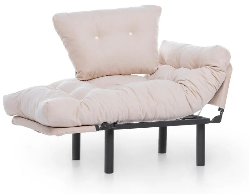 Fotoliu extensibil Nitta Single, Futon,135x70 cm,metal, crem