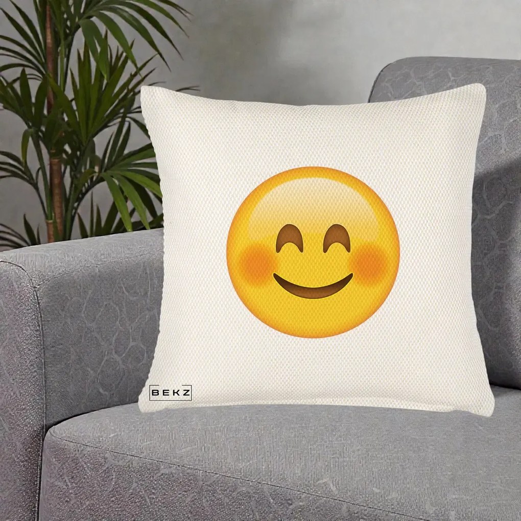 Perna Decorativa Emoji Fericit Roscat, 40x40 cm, Crem Reliefat, Husa Detasabila, Perna Inclusa, BEKZ®