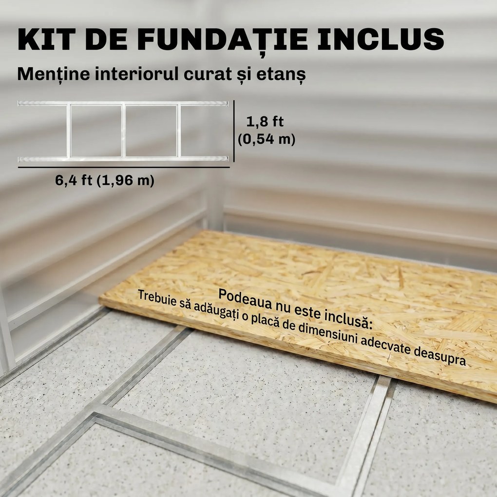 Outsunny Magazie de Grădină din Tablă de Oțel cu 4 Orificii de Ventilație și 2 Uși Glisante, 213x120x194 cm, Gri Închis | Aosom Romania