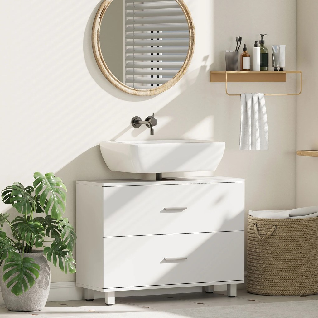 HOMCOM Dulap Sottolavabo pentru Baie cu 2 Sertare, Dulap Modern și Economisitor de Spațiu, 80x30x60 cm, Alb | Aosom Romania