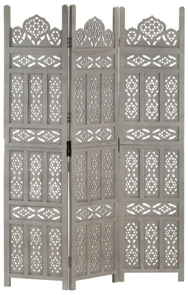 285321 vidaXL Paravan cameră sculptat manual 3 panouri gri 120x165 cm mango