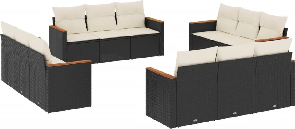 vidaXL Set canapele de grădină, 12 piese, cu perne, negru, poliratan