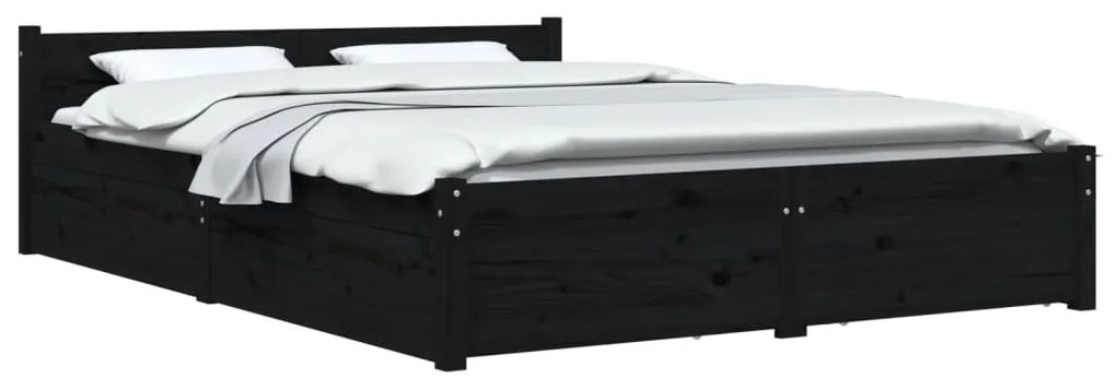 Cadru de pat cu sertare, negru, 160x200 cm Negru, 160 x 200 cm