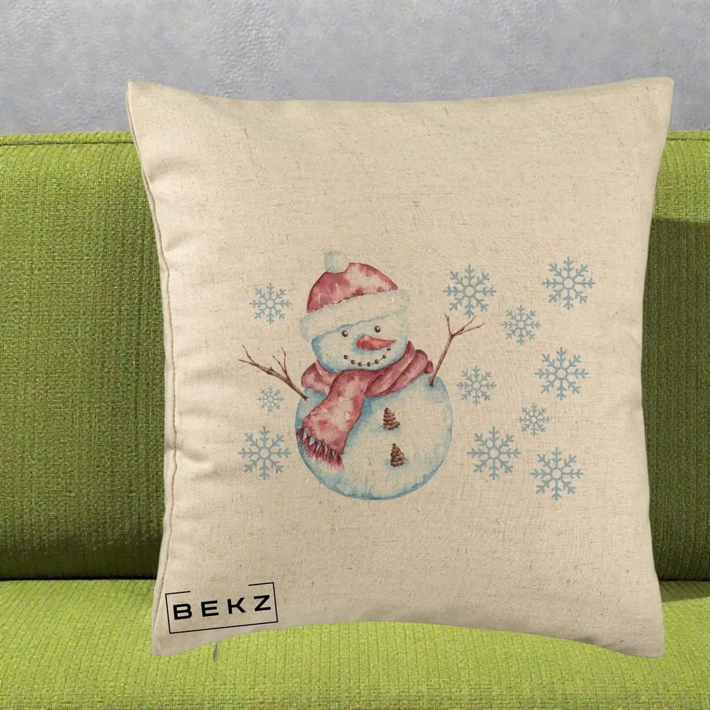 Perna Decorativa Om de Zapada Rosu cu Fulgi, 40x40 cm, Bej, Husa Detasabila, Perna Inclusa, BEKZ®
