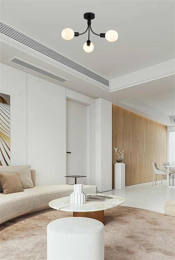 Lustra aplicata metal negru, sticla opal Nova 3L