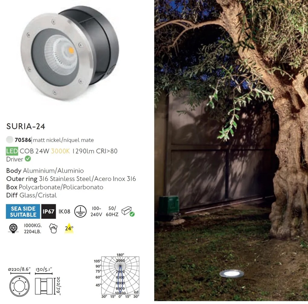 Spot LED incastrabil de exterior pavaj SURIA-24 inox 24°