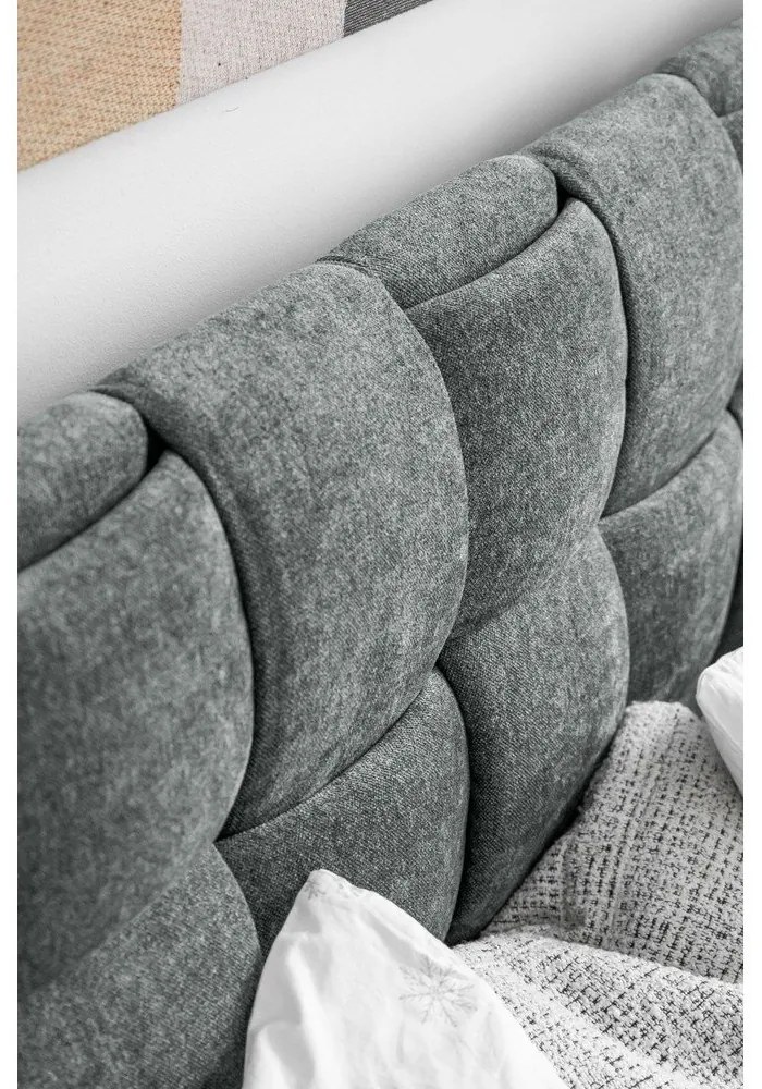 Pat matrimonial verde prăfuit tapițat cu somieră 140x200 cm Eve – Miuform