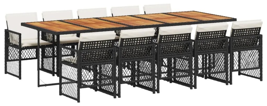 3210759 vidaXL Set mobilier de exterior cu perne, 11 piese, negru, poliratan