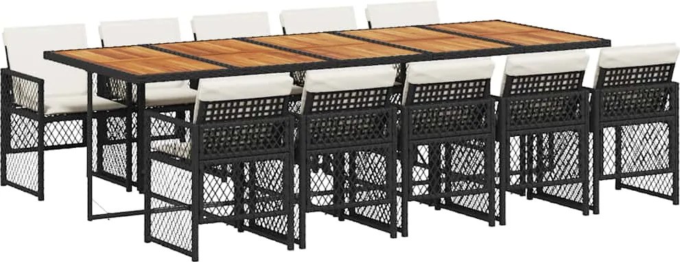 vidaXL Set mobilier de exterior cu perne, 11 piese, negru, poliratan