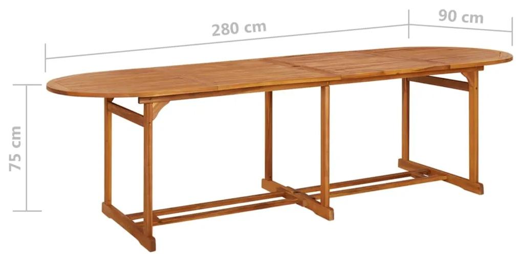 Set de masa pentru gradina, 11 piese, lemn masiv de acacia Maro, Lungime masa 280 cm, Cu cotiera  , 11