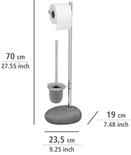 WENKO 19494100 - Perie WC PEBBLE STONE, 23,5 x 70 cm, crom lucios/gri/satinat