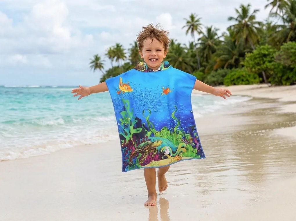 Poncho pentru copii LAGOON TREASURE colorat Dimensiune: 60 x 120 cm