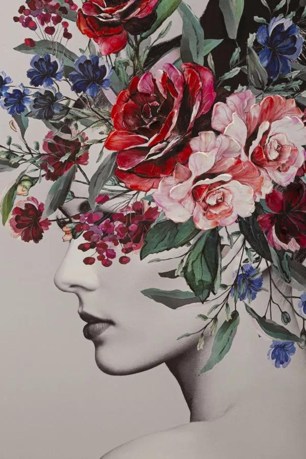 Tablou decorativ multicolor din lemn de Pin si panza, 80x2,8x120 cm, Lady Flower-A Mauro Ferretti