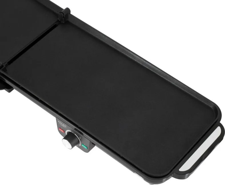 Gratar electric dublu pliabil Adler AD 6617, 3000 W, Deschidere 180°, 96 x 26 cm, Placi antiaderente, 2 termostate, Tava pentru grasime, Negru