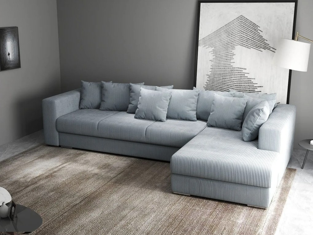 Colțar extensibil dumonde cu ladă de depozitare si sezut confortabil din spuma high-density, Gloria Zoom Grey II 320x183 cm