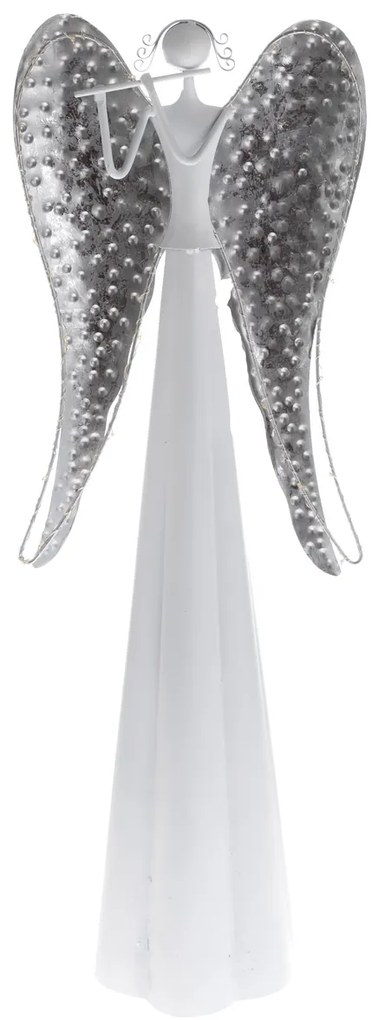 Înger metalic cu aripi luminoase, 64 cm, lumină LED