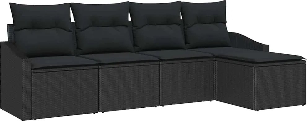 vidaXL Set de canapea cu pernă 5 pcs Negru poliratan