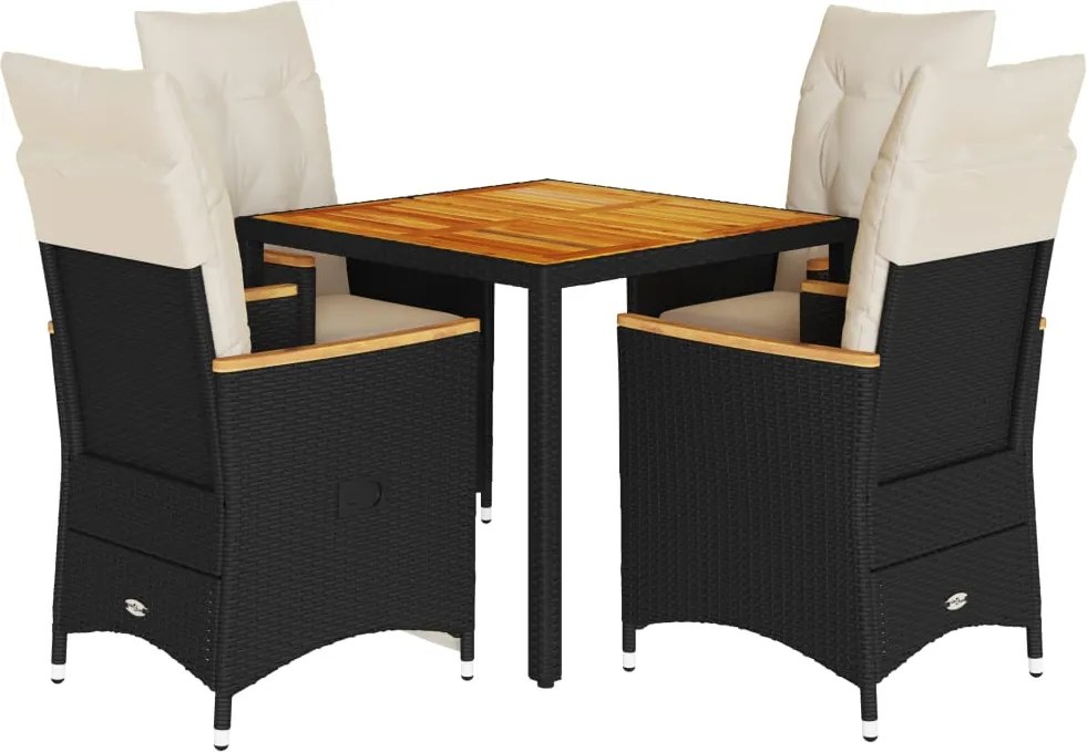 vidaXL Set mobilier de grădină cu perne, 5 piese, negru, poliratan