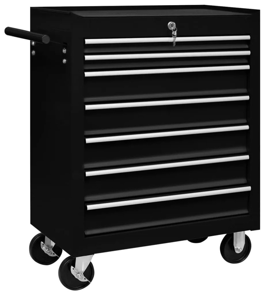 vidaXL Cărucior de scule pentru atelier cu 7 sertare, negru