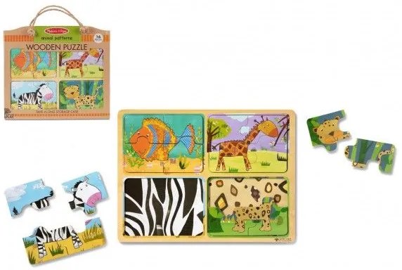 Puzzle din lemn pentru călătorie Animale 16 buc