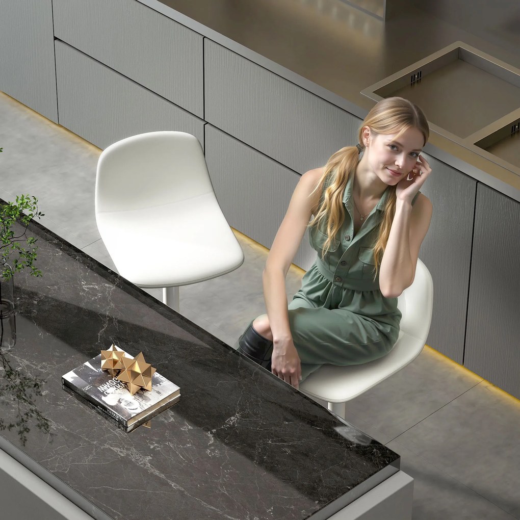 HOMCOM Set 2 Scaune de Bar cu Spătar și Suport pentru Picioare, Înălțime Reglabilă, Piele Ecologică PU, Alb | Aosom Romania