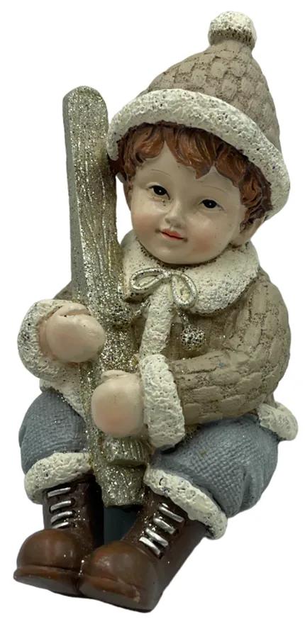 Figurina Craciun Baiat cu schiuri Noel 11cm