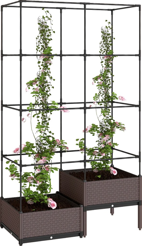 Outsunny Pat înălțat cu cutie de plantare și spalier, orificii de drenaj, ghiveci din plastic 100 x 50 x 174 cm | Aosom Romania