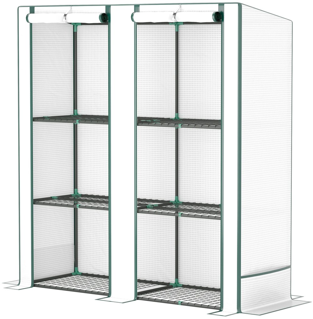 Outsunny Mini-Seră cu raft de 3 nivele, husă de plastic, rezistentă la UV, portabilă, cu ușă ruletabilă, 144 x 48 x 152 cm, Alb | Aosom Romania