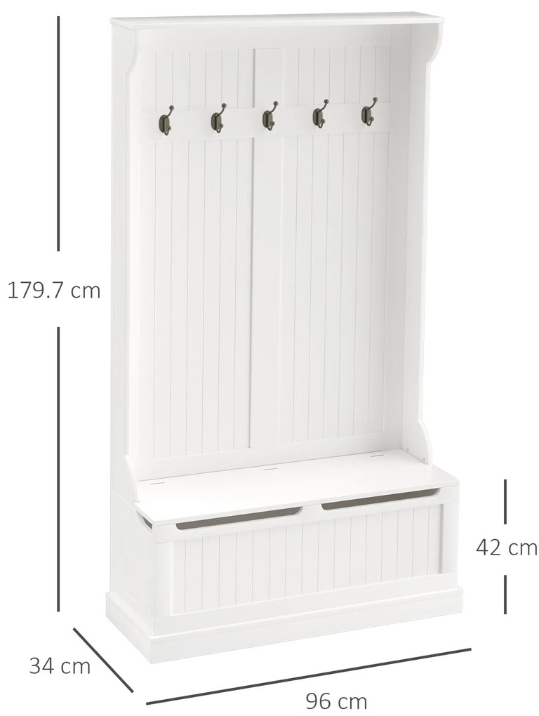 HOMCOM Mobilier de intrare cu banc cuier 3 în 1, 5 cârlige, banc de depozitare pentru sufragerie, coridor 96 x 34 x 179,7 cm crem | Aosom Romania