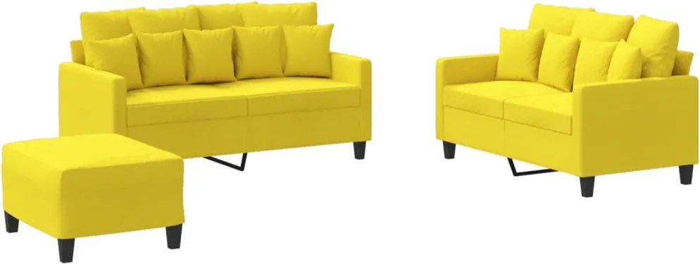 vidaXL Set de canapele cu perne, 3 piese, galben deschis, textil