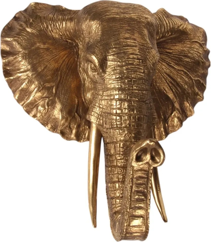 Ornament de perete din polirășină, auriu, model elefant, 23 x 43,5 x 41,5 cm, „Mysore”