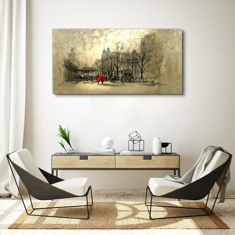 Tablou canvas cuplu de abstracție de oraș