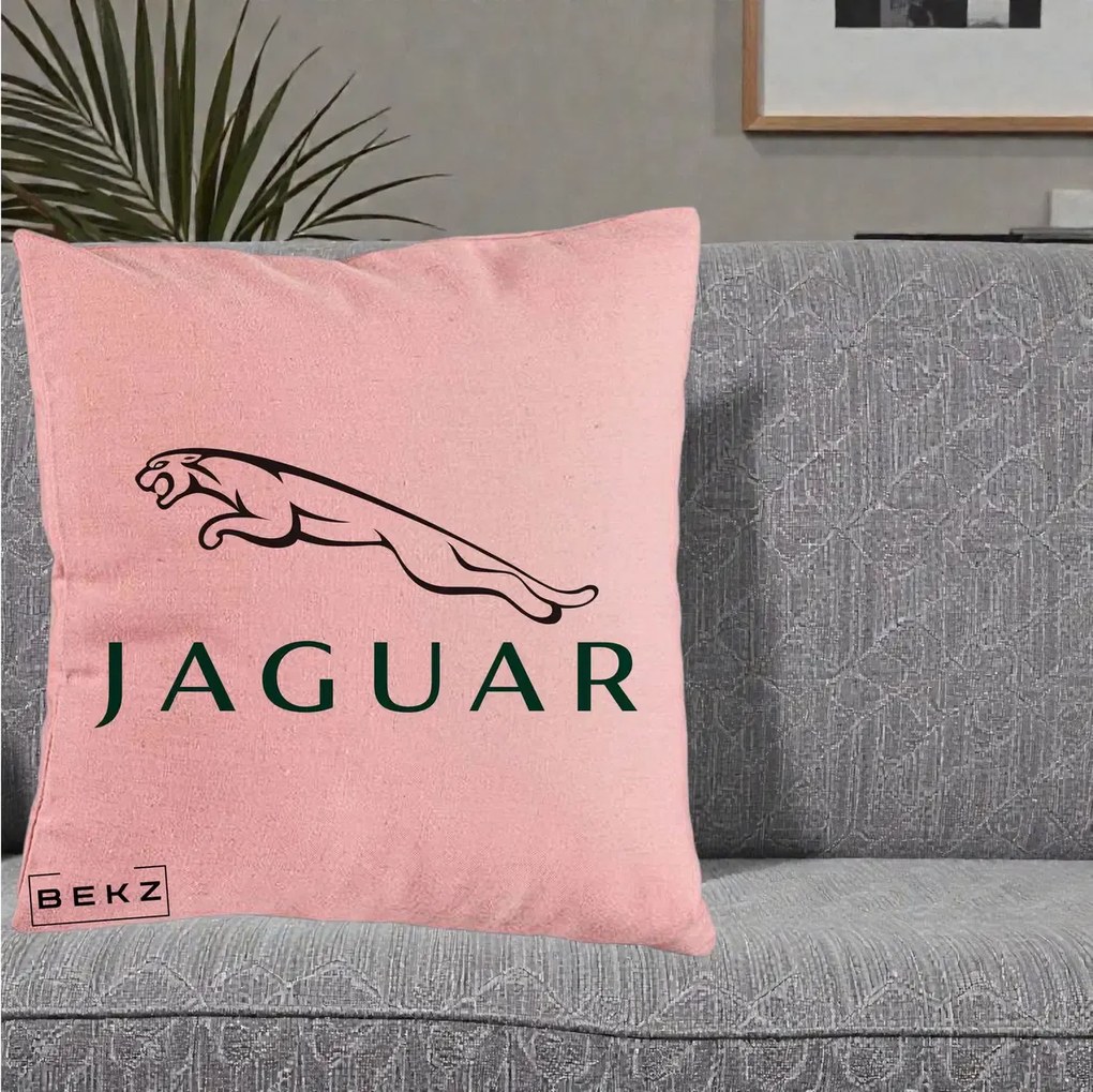 Perna Personalizata cu emblema Jaguar, 40x40 cm, Roz, Husa Detasabila, Perna Inclusa, BEKZ®