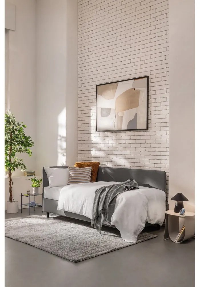 Pat gri tapițat cu spațiu de depozitare cu saltea 90x200 cm Avela – Bonami Selection