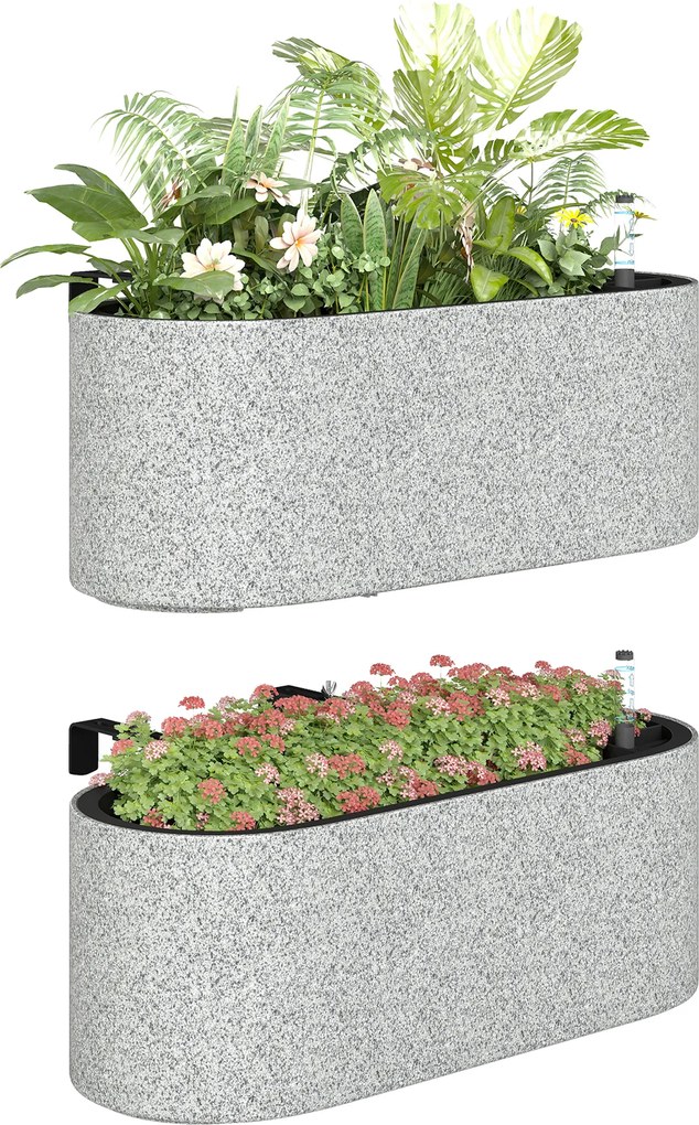 Outsunny Set 2 ghivece suspendate jardiniere cu orificiu de scurgere și cârlige 42 x 16 x 15 cm gri deschis | Aosom Romania
