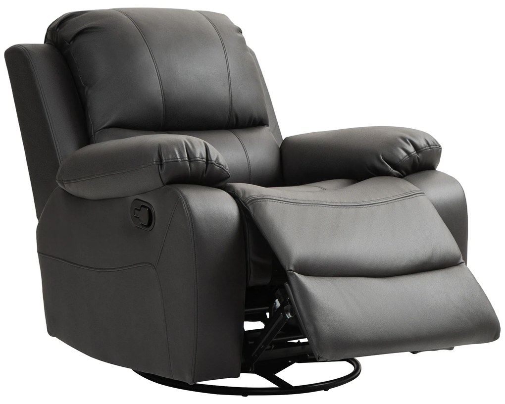 HOMCOM Fotel de relaxare, spătar și suport pentru picioare ajustabile, rotativ, până la 150 kg, cadru din oțel, 93x100x98cm, negru | Aosom Romania
