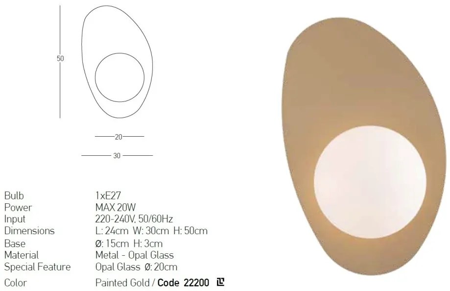 Aplica de perete design modern Hidru auriu, opal alb