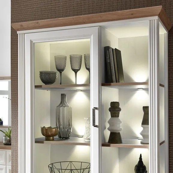 Vitrina Jasmine, 3Usi + 1Sertar, Pin Alb &amp; Pin Antic 93 x 204 x 42 Cm