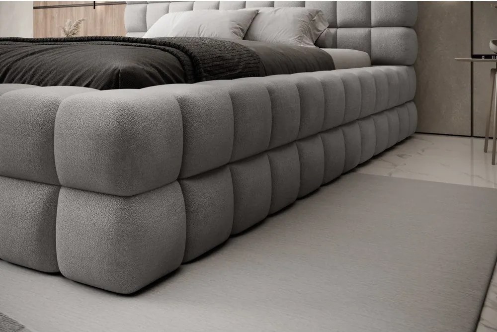 Pat matrimonial gri tapițat cu spațiu de depozitare cu somieră 160x200 cm Dizzle – ELTAP