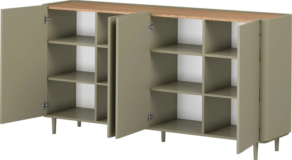 Comodă Elivo 200 cm cu 4 uși pe picioare - eucalipt / stejar baltic dune