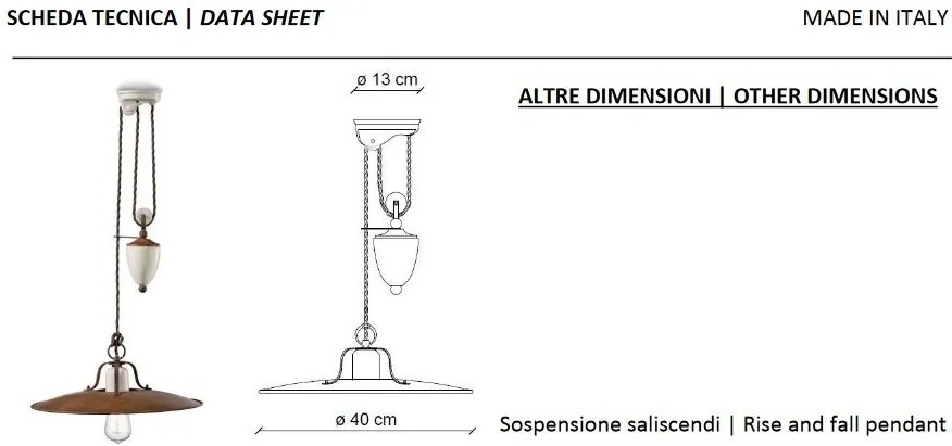 Lustra cu inaltime reglabila design retro realizata manual din ceramica si metal GRUNGE